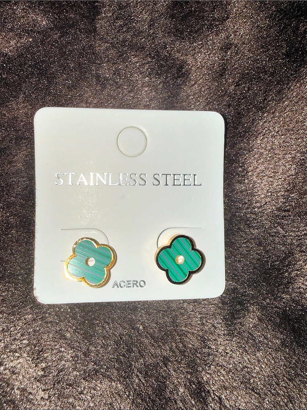 ACERO Clover Stud Earrings in Green & Gold NWT
